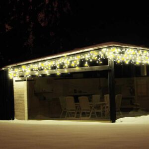 „Varveklis Icicle Light“ su 108 LED lempučių, 3m x 50cm dydžio ir juodu laidu, šaltai baltas MIX šiltas baltas