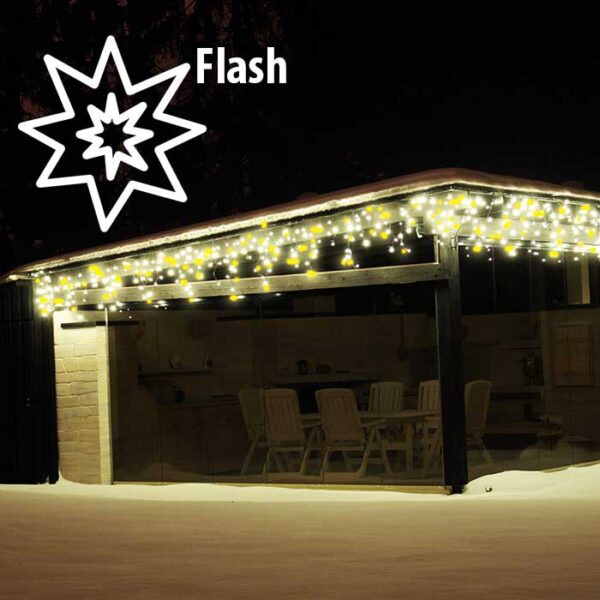 „Varveklis Icicle Light“ su 108 LED lempučių, 3m x 50cm dydžio ir baltu laidu, šiltai balta mirksi šaltai balta