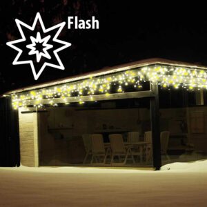 „Varveklis Icicle Light“ su 108 LED lempučių, 3m x 50cm dydžio ir baltu laidu, šiltai baltas mirksi šiltai balta