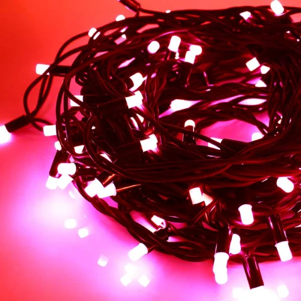 LED lauko girliandos String-Light 10m su mirskėjimu, su juodu, spalva: Raudona mirksi