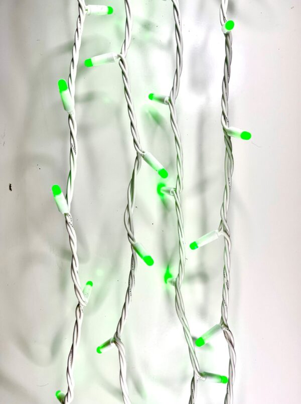 LED lauko girliandos String-Light 100LED, 10m be mirksėjimo, su baltu laidu, spalva: Žalia